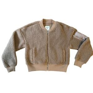 Abercrombie & Fitch Women's Teddy Bomber Jacket Zip Sherpa Tan Medium